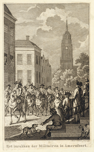 202322 Afbeelding van het binnentrekken van militairen te paard in Amersfoort op 14 augustus 1785.14-08-1785-14-08-1785